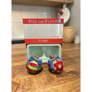 Fitz & Floyd Kringle Hand Painted Christmas Ornaments Salt & Pepper Shakers NIB